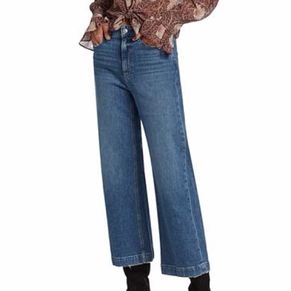 PAIGE Medium Blue Wide-Leg High-Rise Jeans